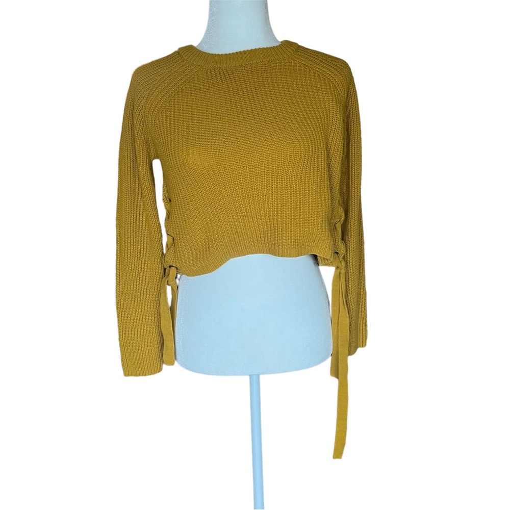 Moon & Madison mustard yellow cropped sweater with side ties S